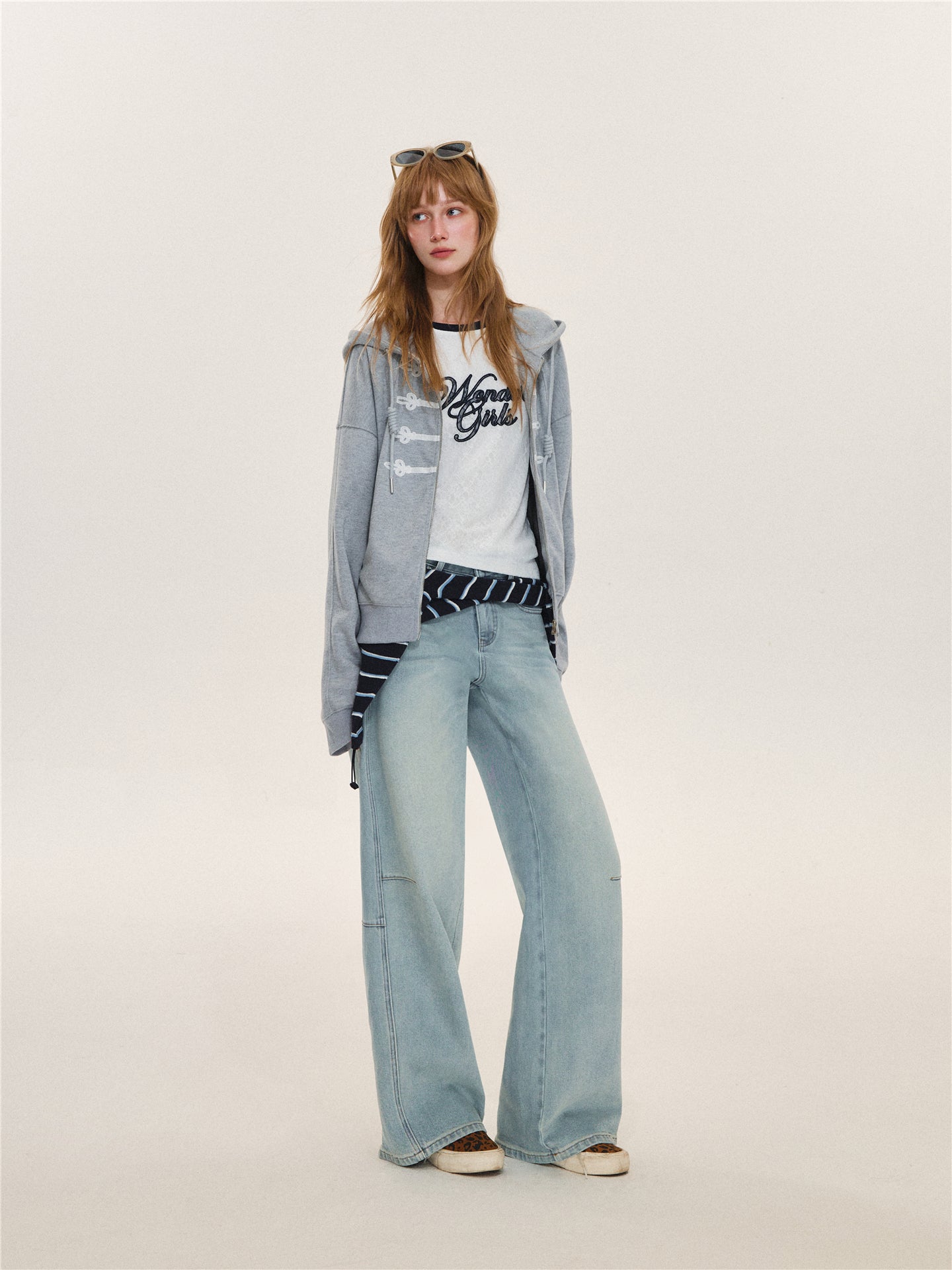 Asgony  ASG26628 Light Blue Curved-Leg Jeans (with Belt)
