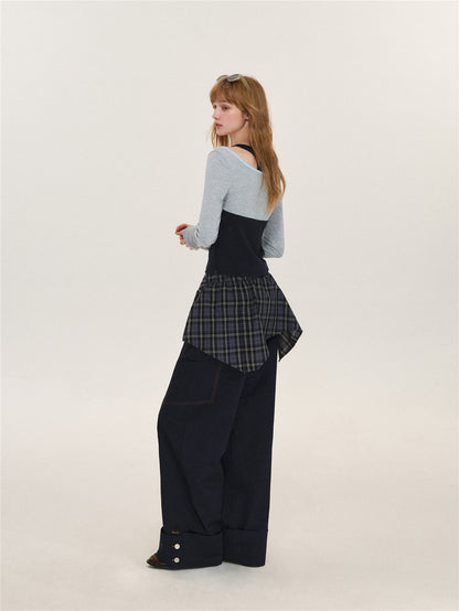 Asgony ASG26580 Relaxed-Fit Plaid Cargo Pants with Overskirt