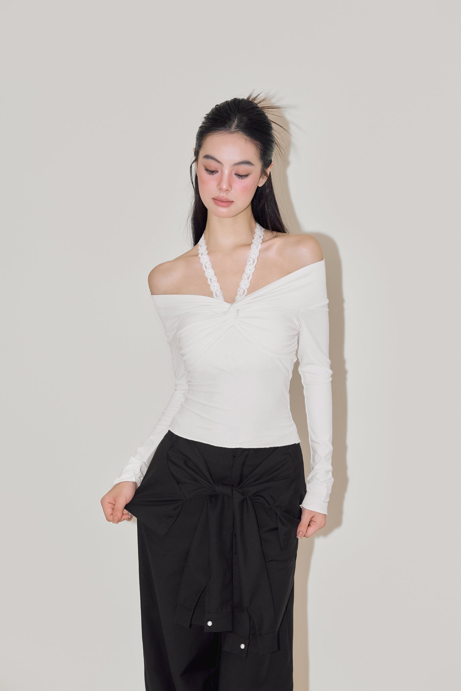 NOMEANSNO Lace Halter Off-shoulder Top