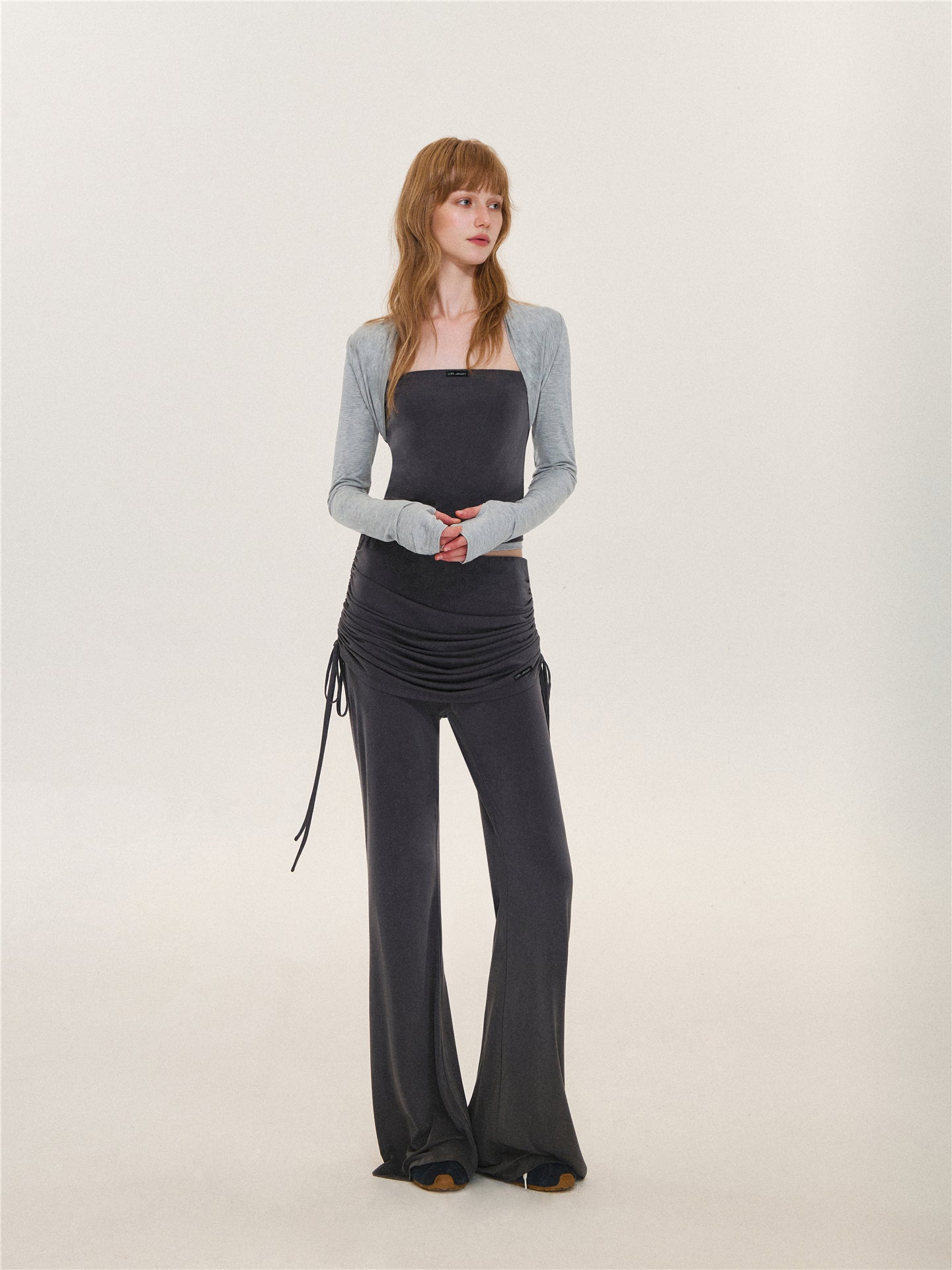 Asgony ASG26573 &amp; ASG26574 Faux Layered Long-Sleeve Top &amp; Flared Trousers with Overskirt