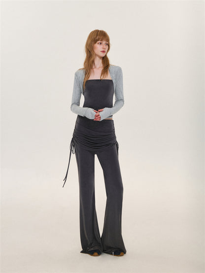 Asgony ASG26573 &amp; ASG26574 Faux Layered Long-Sleeve Top &amp; Flared Trousers with Overskirt