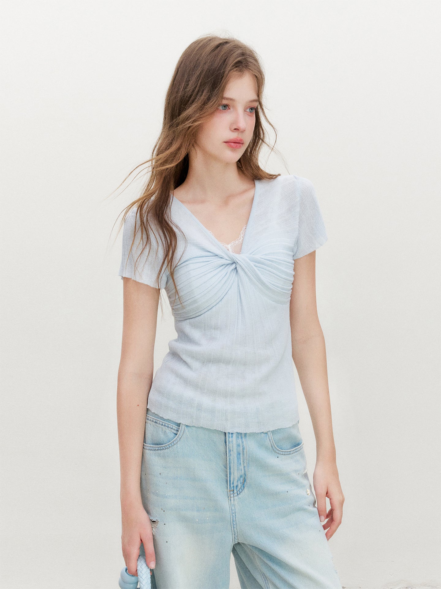 16DEWS 16D26367 Ribbed Knit Short-Sleeve Top