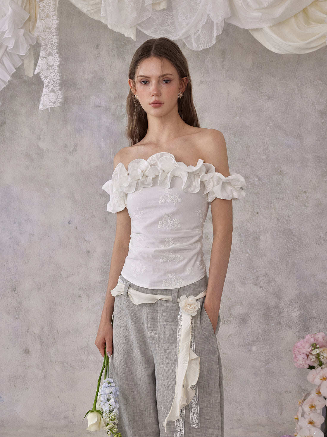 NOMEANSNO N188 White off-shoulder top