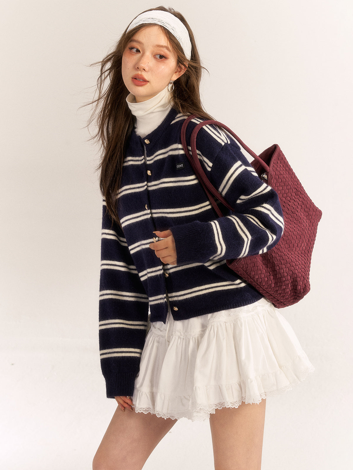 AsGony ASG24572 Stripe Cardigan(2color)