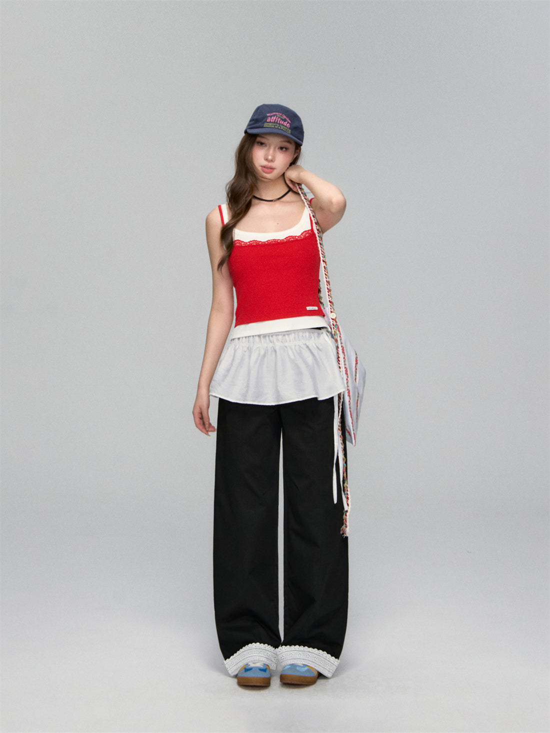 AsGony ASG25158 Flanging lace loose casual pants