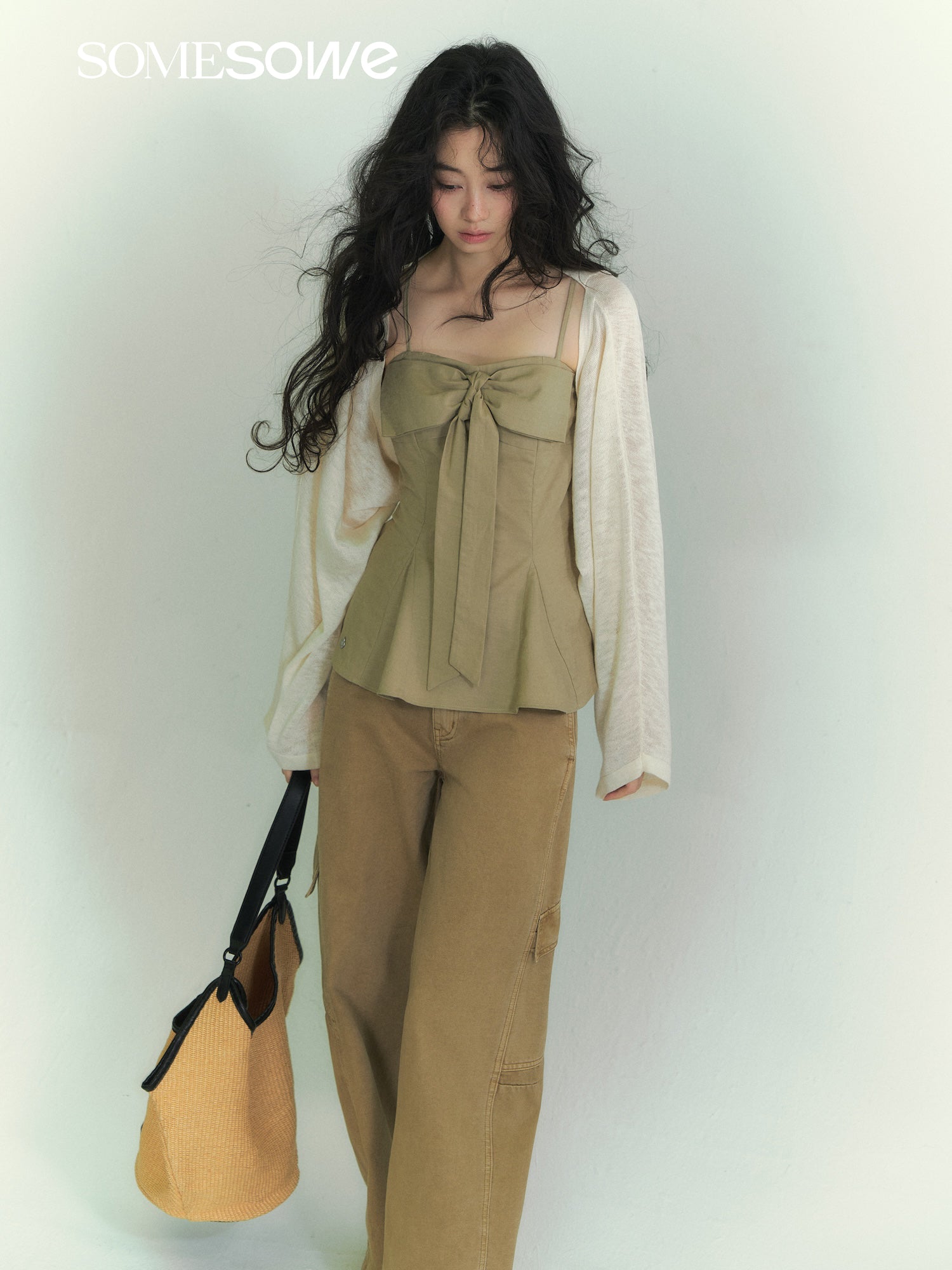 SOMESOWE S2609080&amp;S2609078 Batwing sleeve Cooling sensation cardigan + camisole