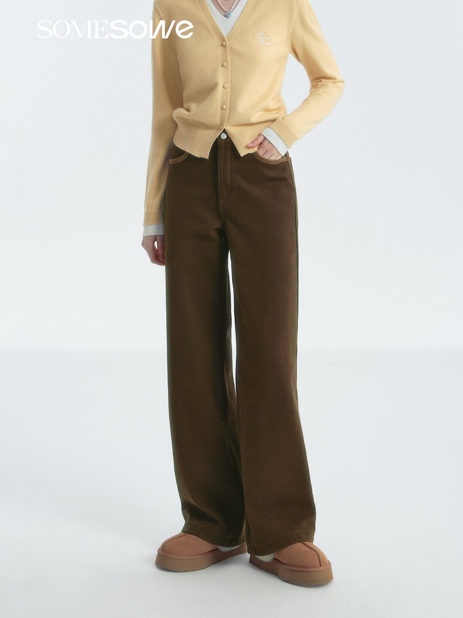 SOMESOWE S2407286 Corduroy spliced fleece slacks