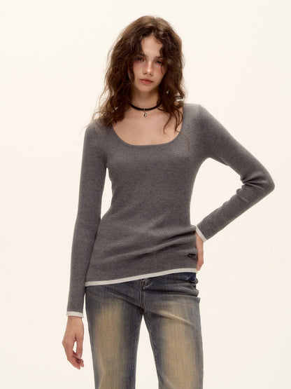 AsGony ASG25501 Wool shawl high neck rivet fake two piece sweater