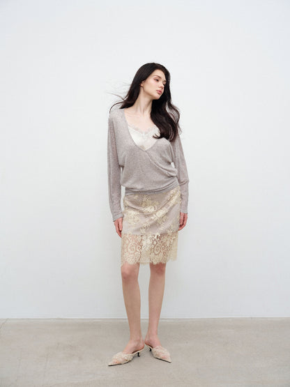 NONCESTNON N373 Two-Piece V-Neck Long-Sleeve Top