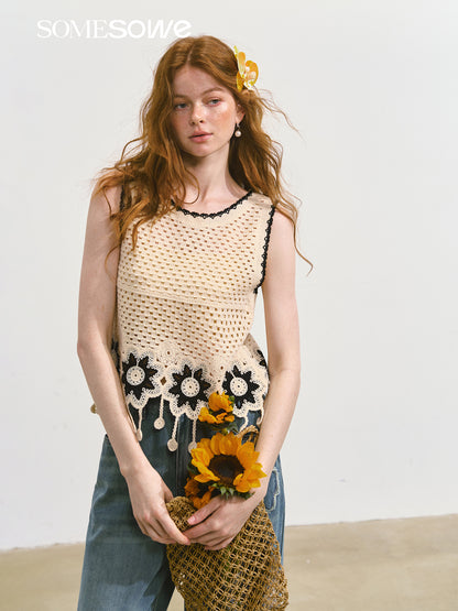 SOMESOWE S2508094 Tassel flower crochet vest