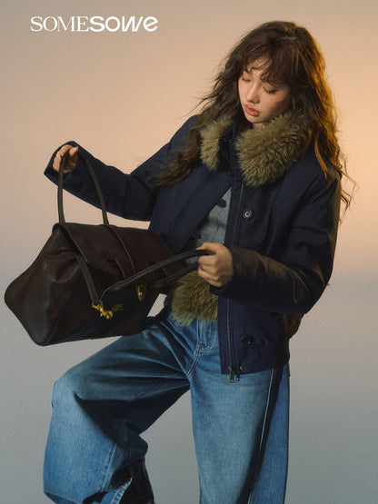 SOMESOWE S2508265 Detachable fur collar slim down jacket