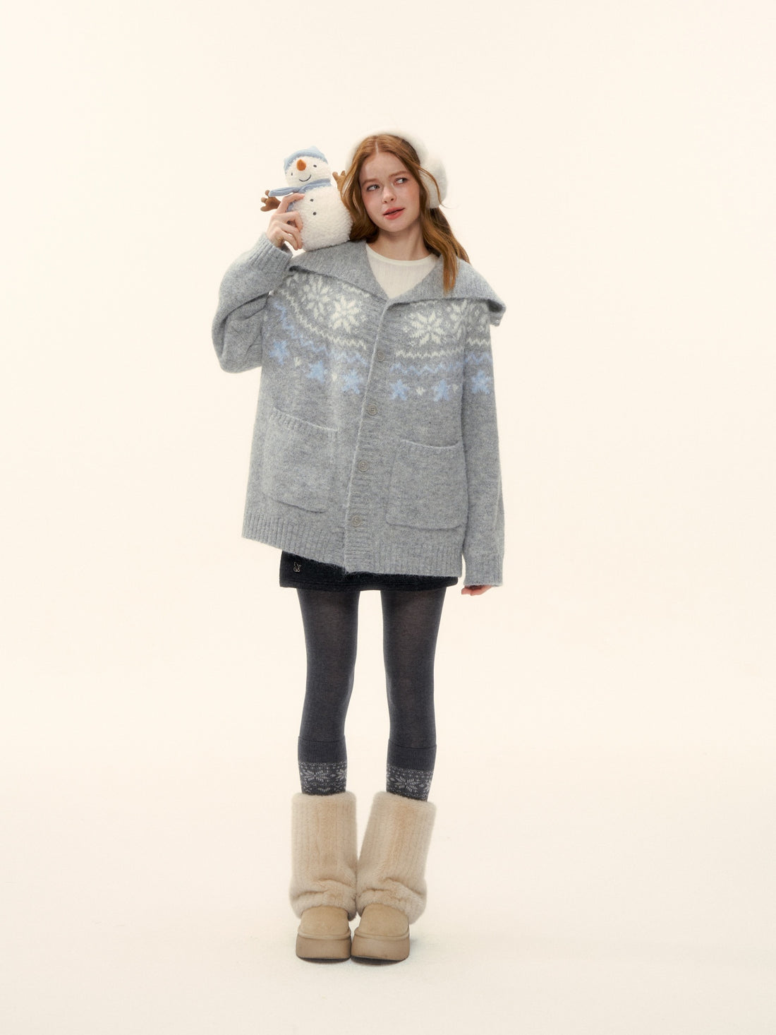 AsGony ASG25621 Wool blend eco-friendly wool collar Fel Island jacquard knitted jacket