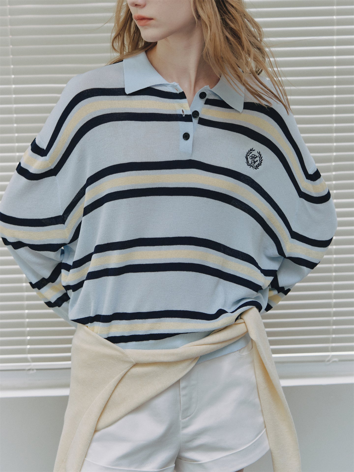 Asgony ASG26284 Striped Embroidered Knit Polo Shirt