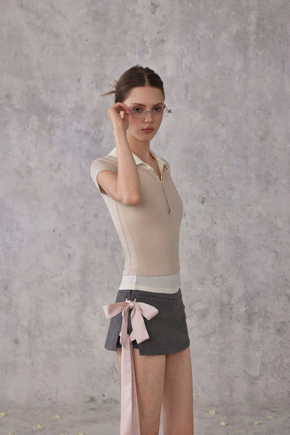 NOMEANSNO N167 Satin pink bow low waisted skirt