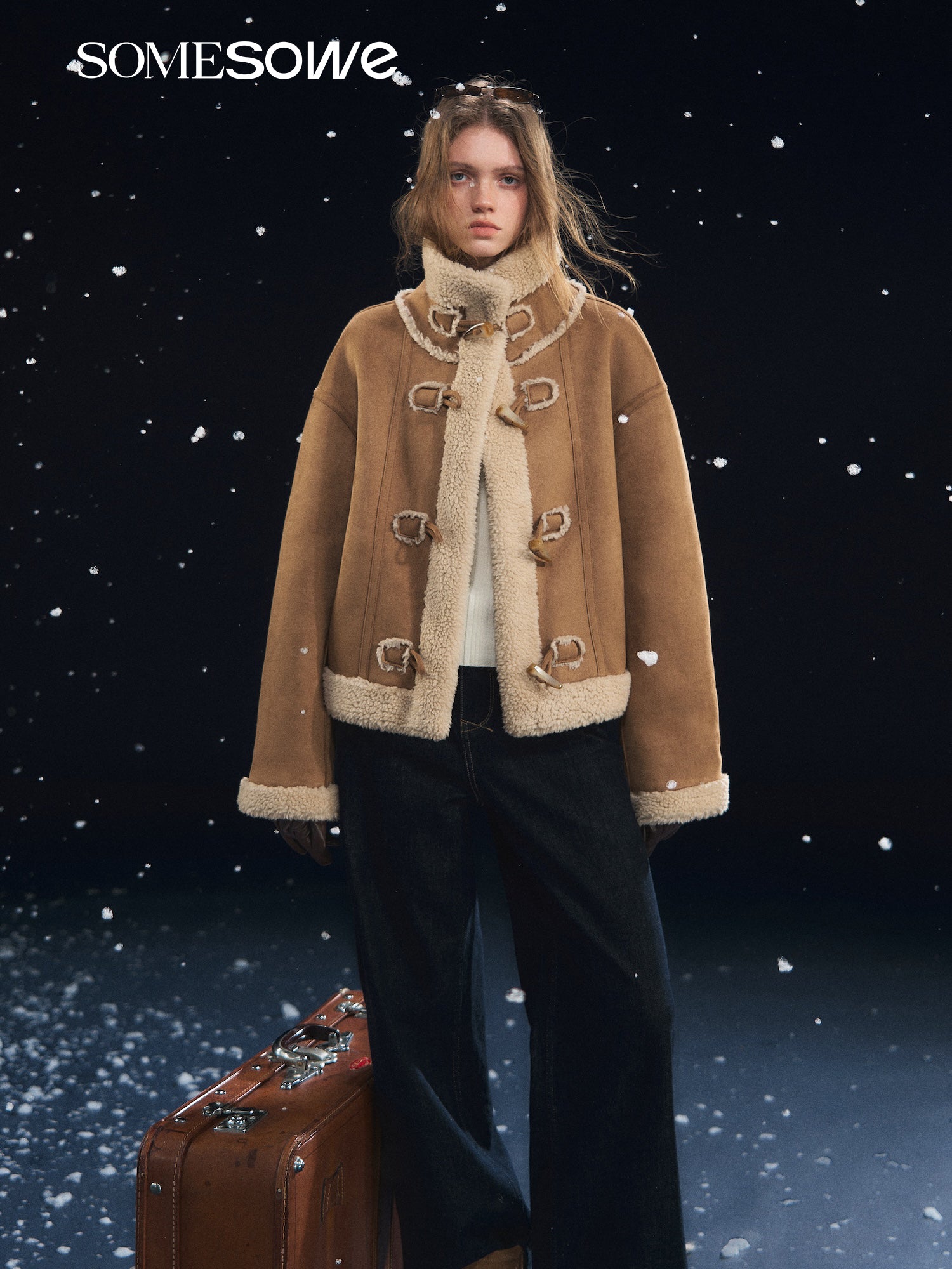 SOMESOWE S2508322 Cow horn breasted lambhair jacket