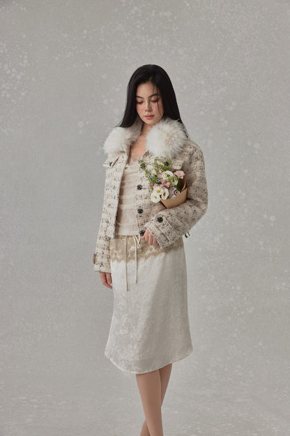 NONCESTNON N239 Chiffon Fur Trimmed Coat