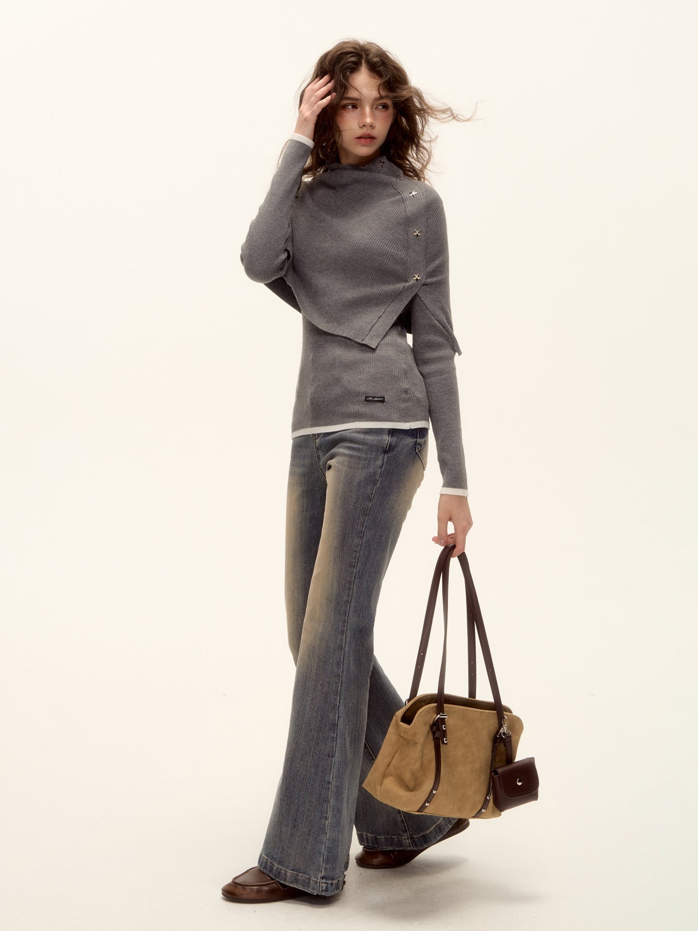 AsGony ASG25460 Washed high waisted slightly flared jeans