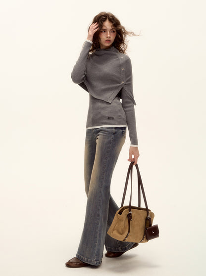 AsGony ASG25460 Washed high waisted slightly flared jeans