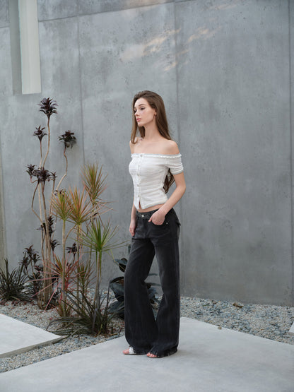 NONCESTNON N320 Lace off shoulder top