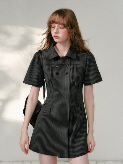 16DEWS 16D26092 Striped waist cinched shirt dress