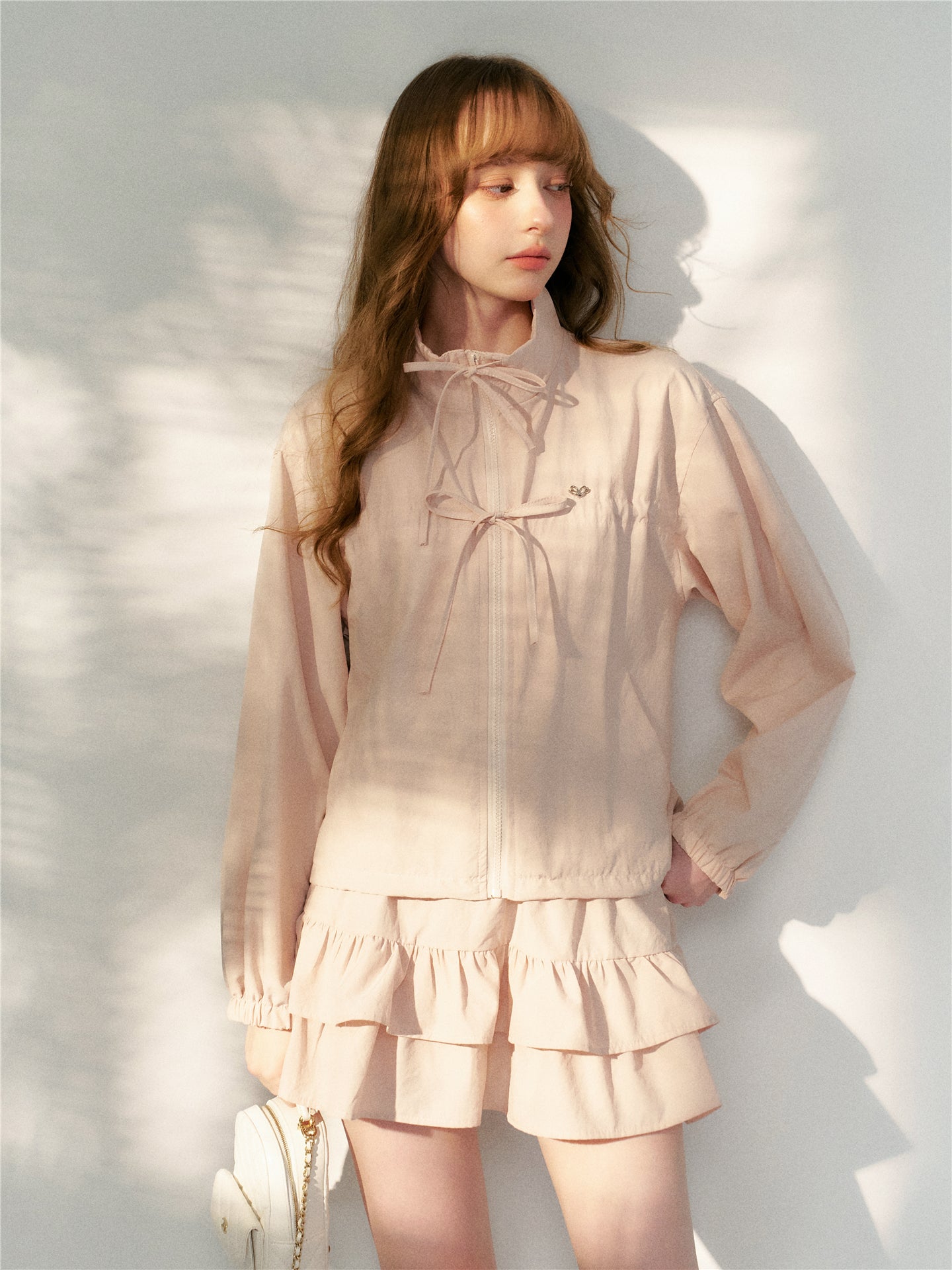 16DEWS 16D26083 Bow tie design sunscreen jacket + skirt set