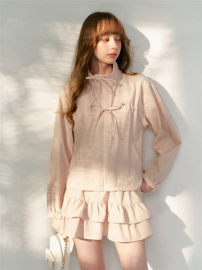 16DEWS 16D26083 Bow tie design sunscreen jacket + skirt set