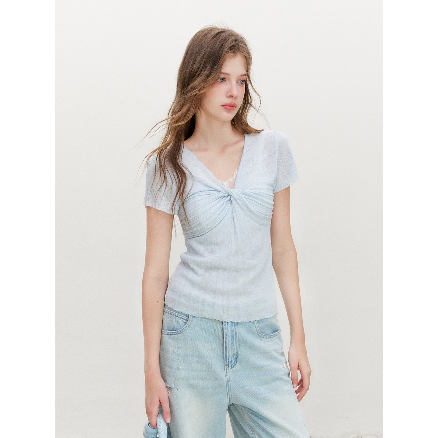 16DEWS 16D26367 Ribbed Knit Short-Sleeve Top