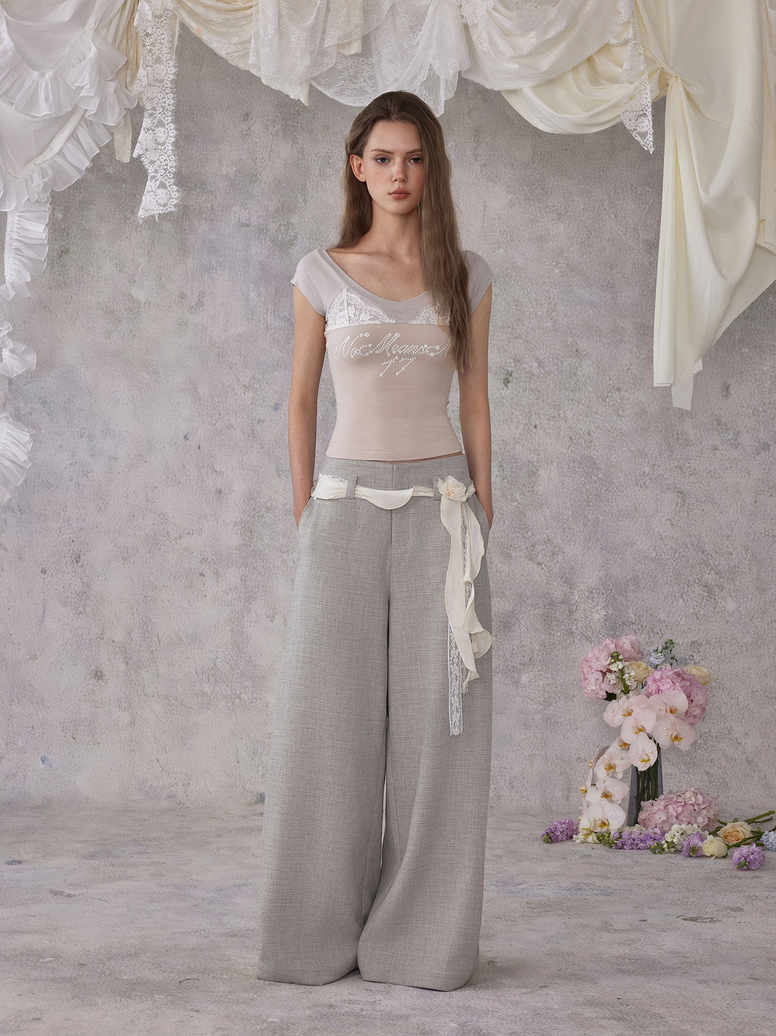 NOMEANSNO N191 Lace patchwork printed top