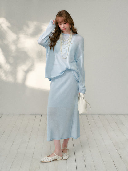 16DEWS 16D26086&amp;16D26087 Lyocell loose fitting pullover knitted sweater + skirt
