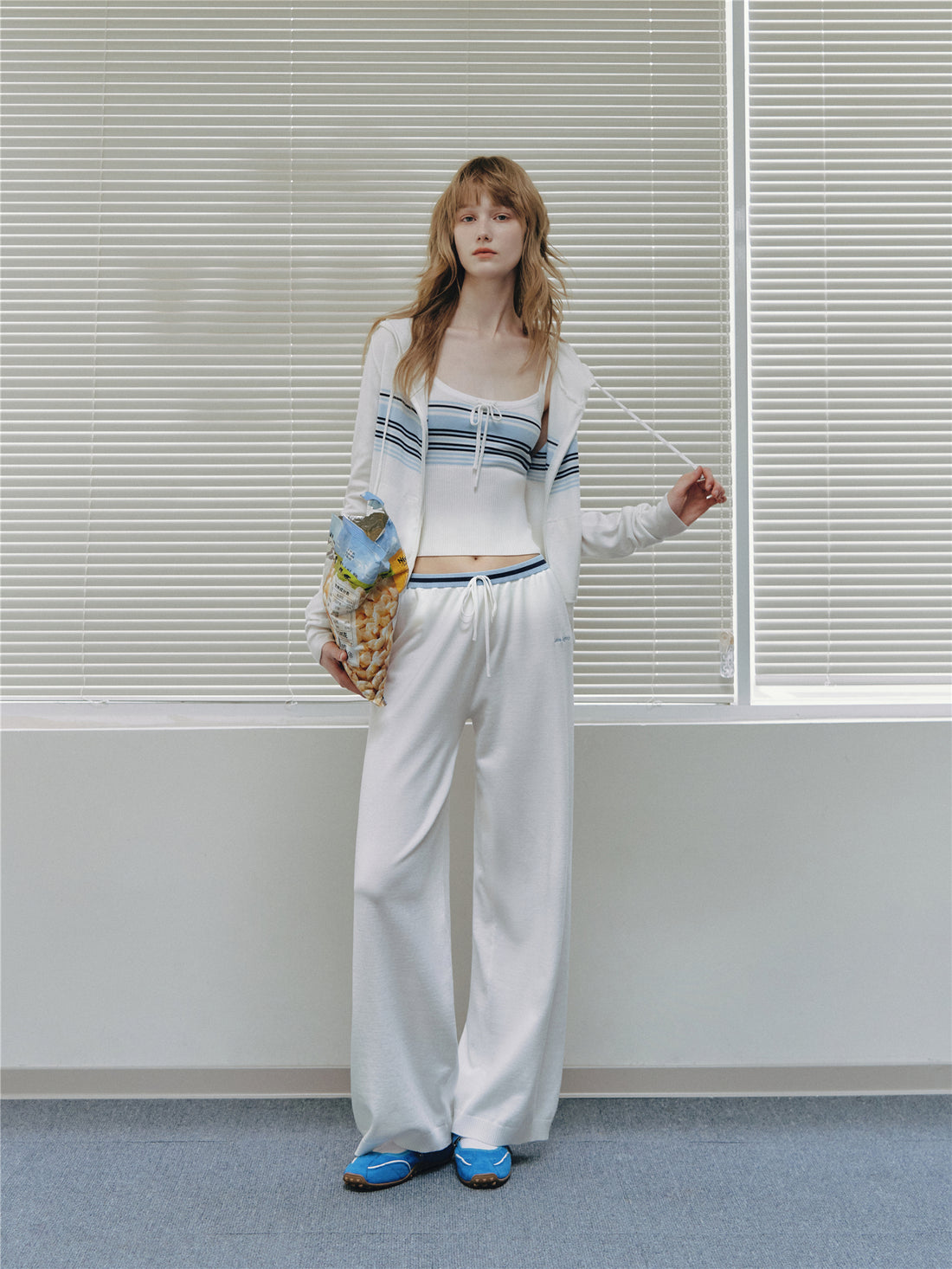 Asgony ASG26502 Contrast Stripe Knit Hooded Cardigan+ASG26503 Camisole+ ASG26504 Straight Pants