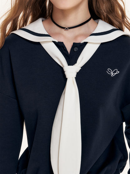 16DEWS 16D25415&amp;16D25416 British Navy collar contrasting hoodie + skirt set