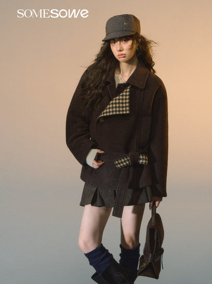 SOMESOWE S2508257 Plaid spliced woolen short jacket