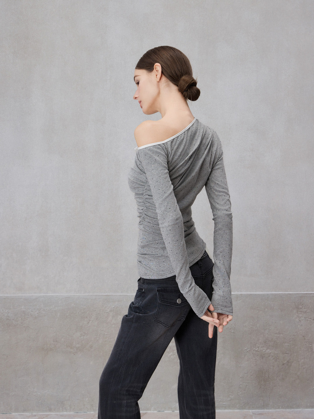 NONCESTNON N321 Colorful diamond off shoulder top