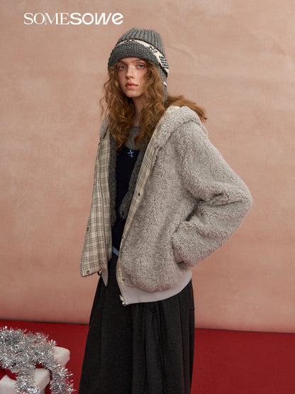 SOMESOWE S2508305 Warm lamb double sided hooded jacket