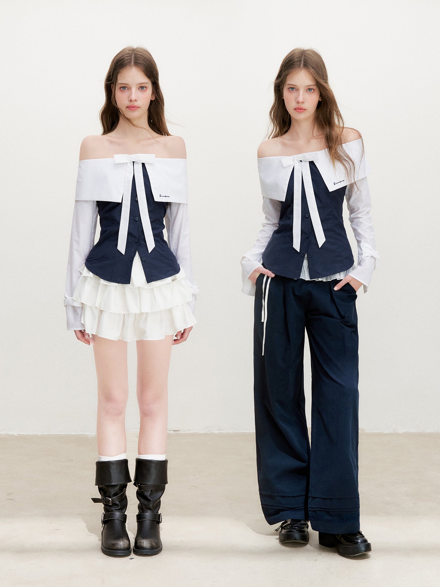16DEWS 16D26350 Contrast-Color Bow Blouse
