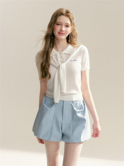 16DEWS 16D246067 Polo collar woolen short sleeved shirt