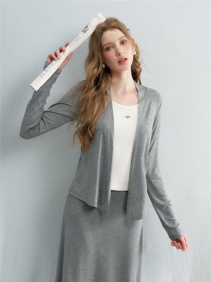 16DEWS 16D26037&amp;16D26038 Fake two knitted round neck cardigan + skirt