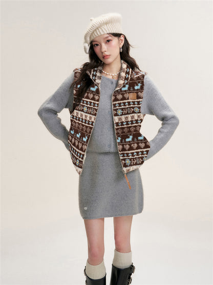 16DEWS 16D25480 Double sided Fer Island vest jacket