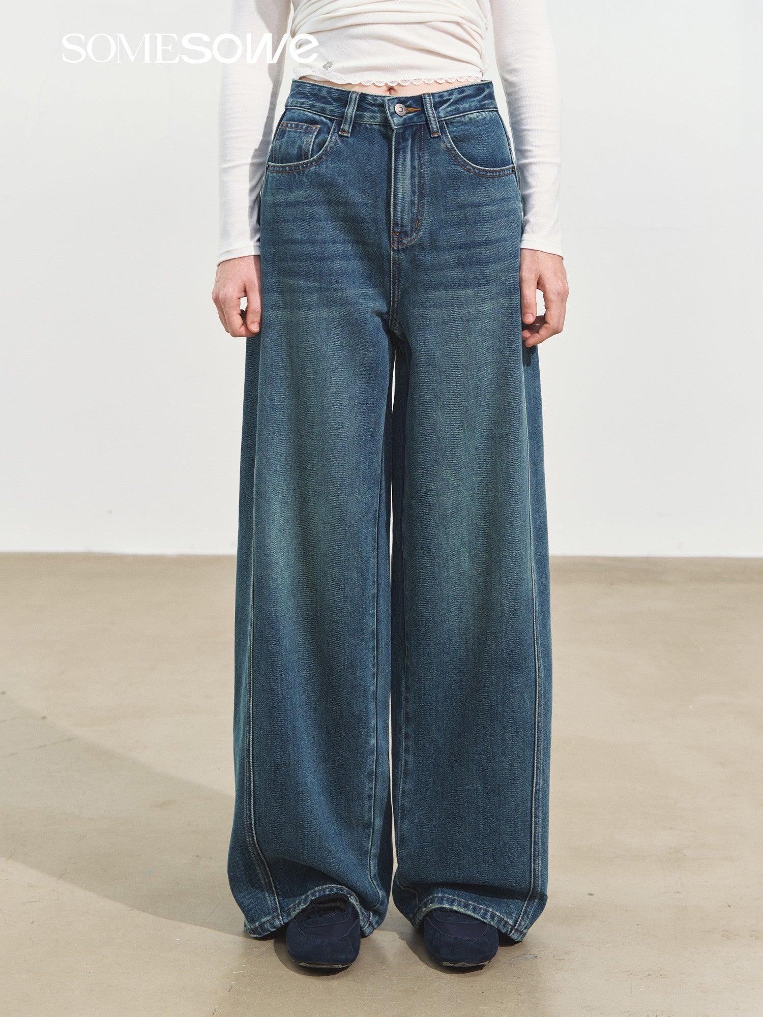 SOMESOWE S2508253 Three dimensional split wide leg jeans