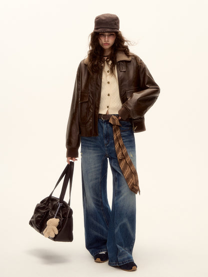 AsGony ASG25513 Ripped water washed curved knife jeans