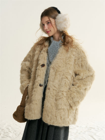 16DEWS 16D25522 Imitation fur one-piece single breasted V-neck jacket
