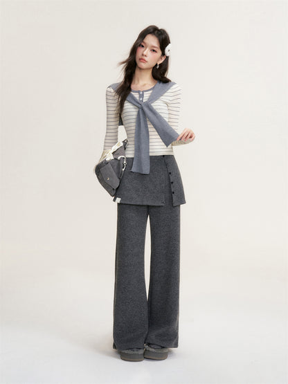 16DEWS 16D25449 Fake two piece slim fit long sleeved knitted top