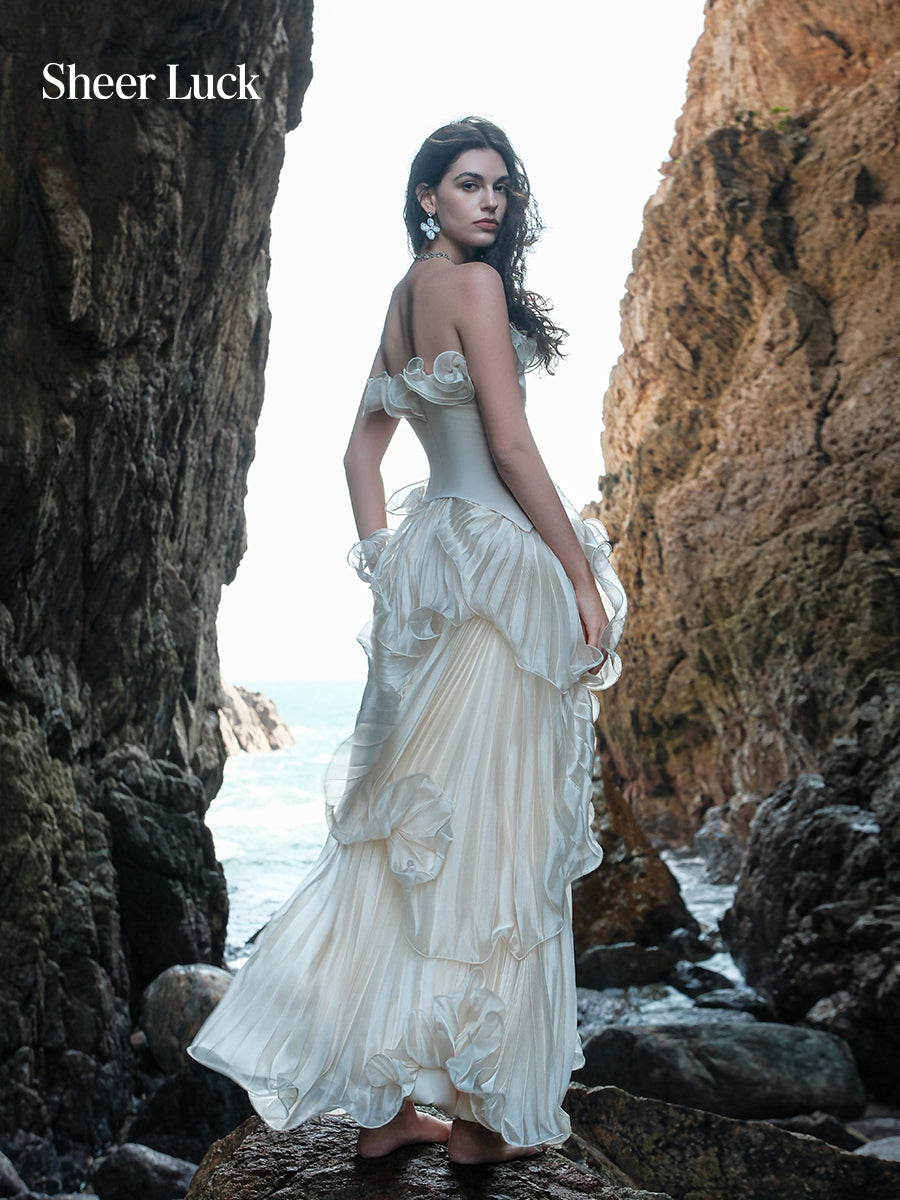 SHEERLUCK SLLYQ26307 Multi layered pleated sparkling maxi dress