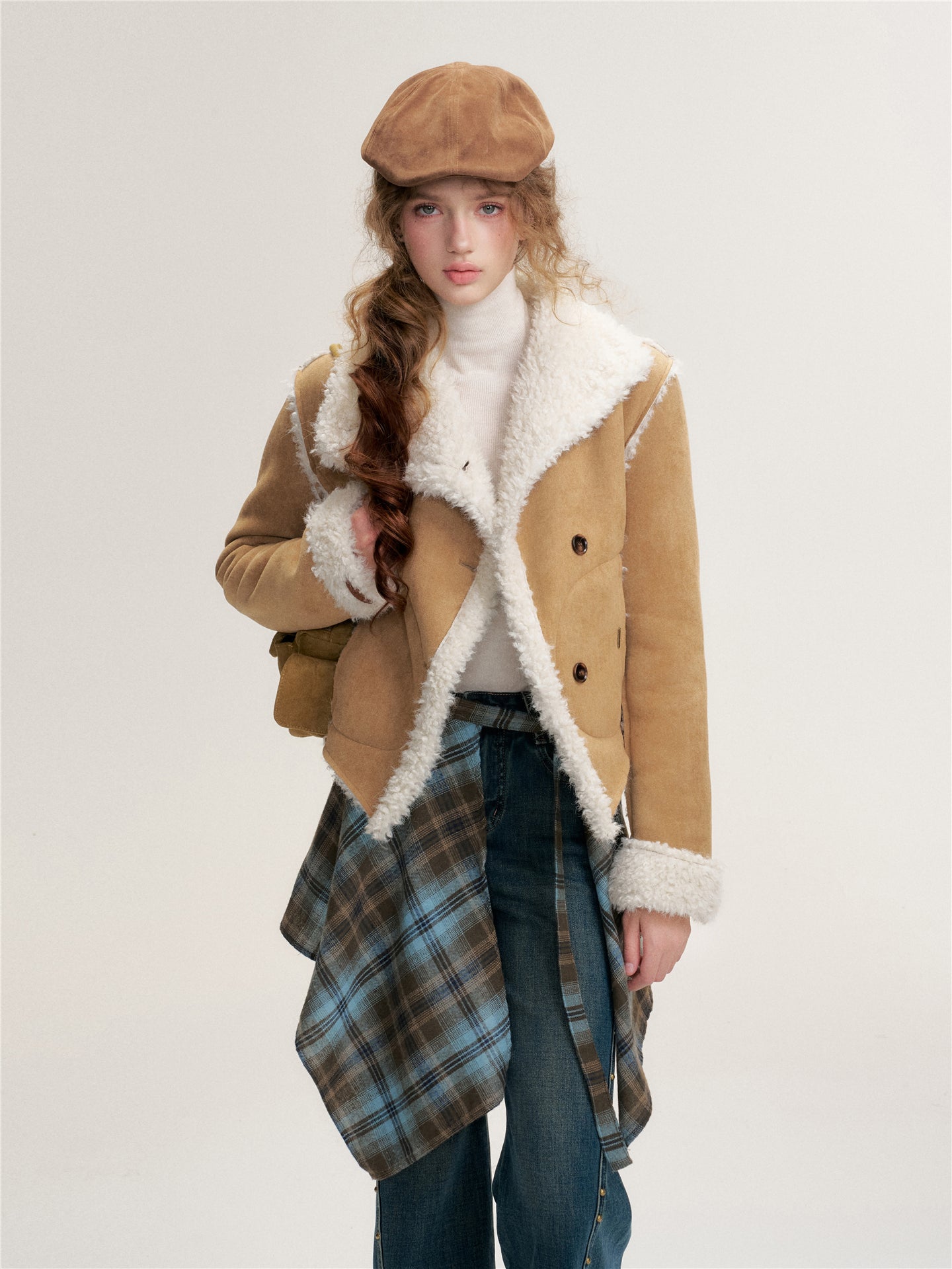 16DEWS 16D25447 Faux Fur Lambskin Collar Jacket