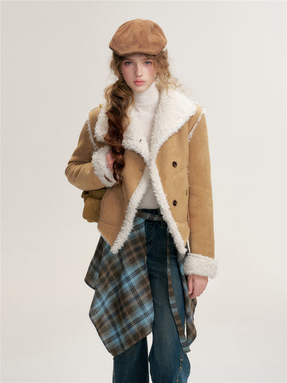 16DEWS 16D25447 Faux Fur Lambskin Collar Jacket