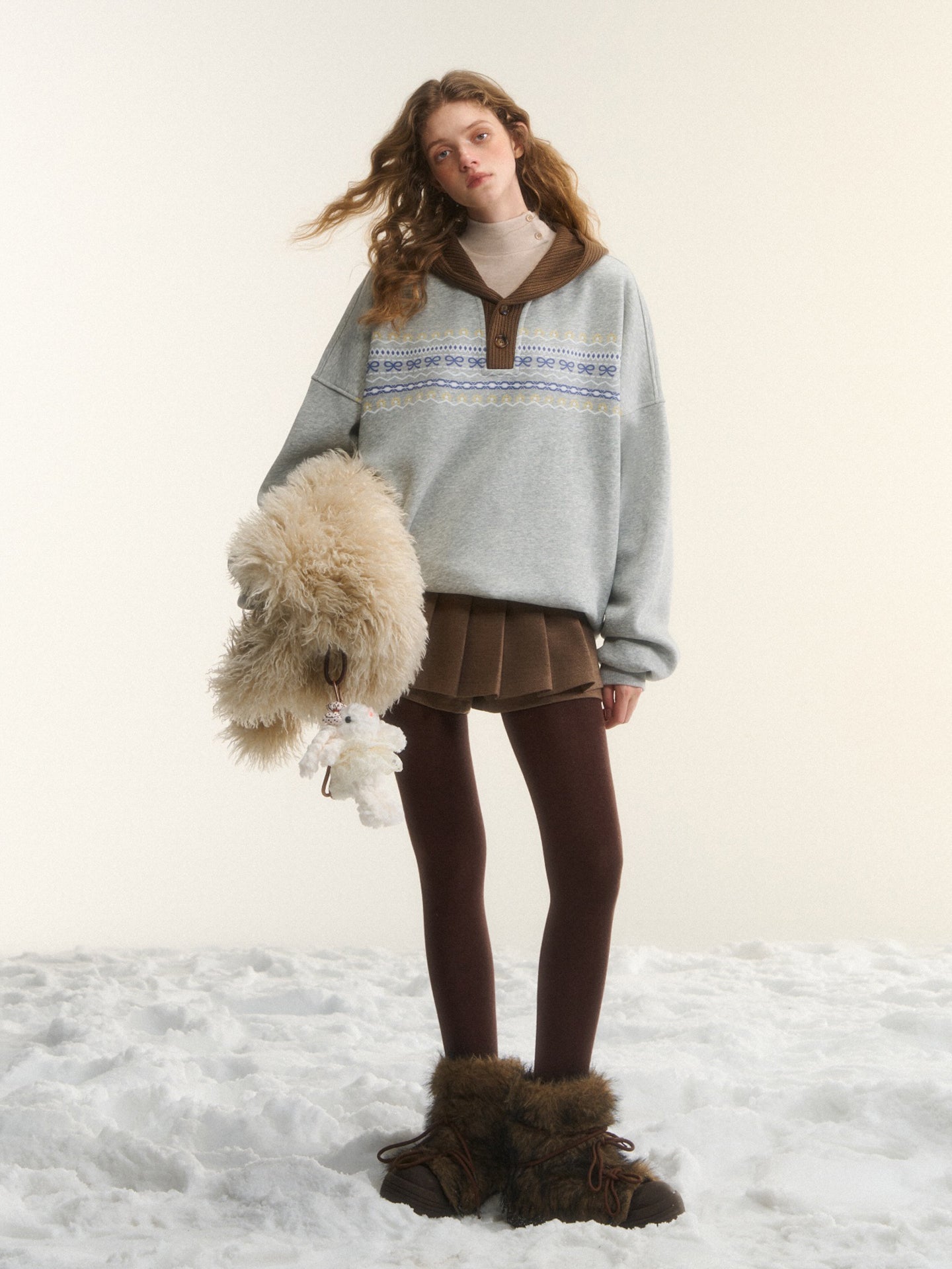 AsGony ASG25545 Fel Island printed casual hooded sweatshirt