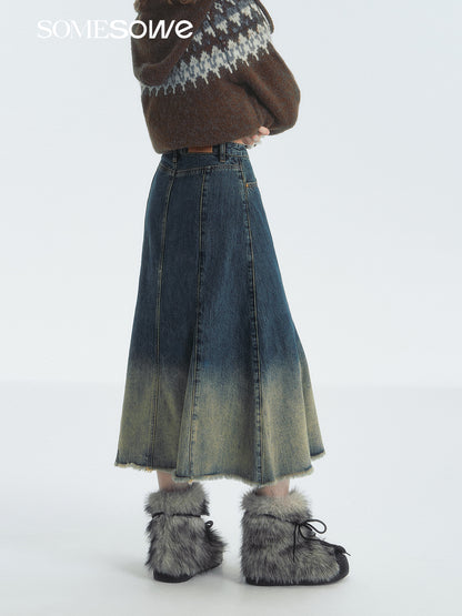 SOMESOWE S2407293 Gradient bow denim skirt