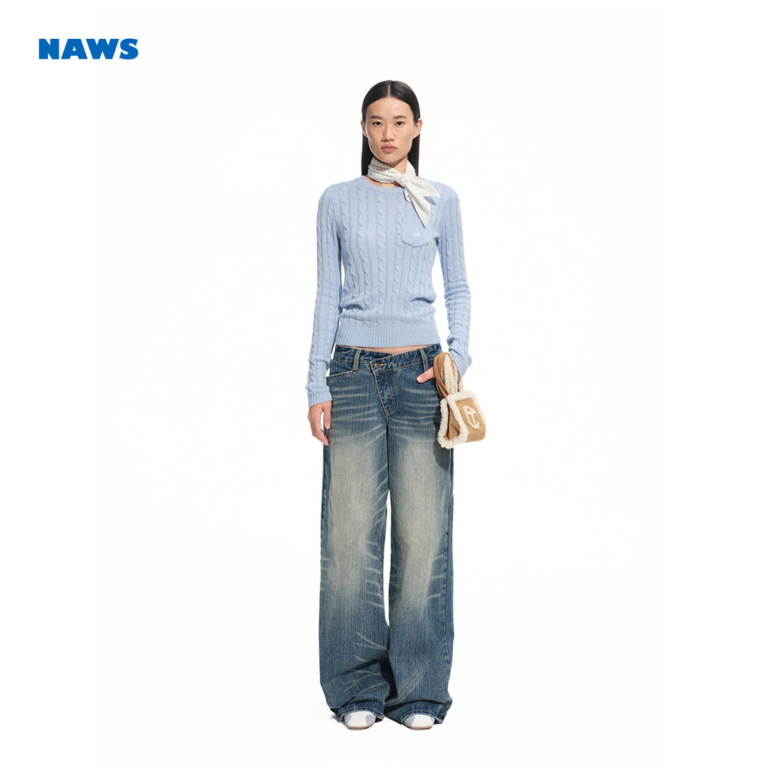 NAWS C053925 Twisted floral pattern knitted sweater
