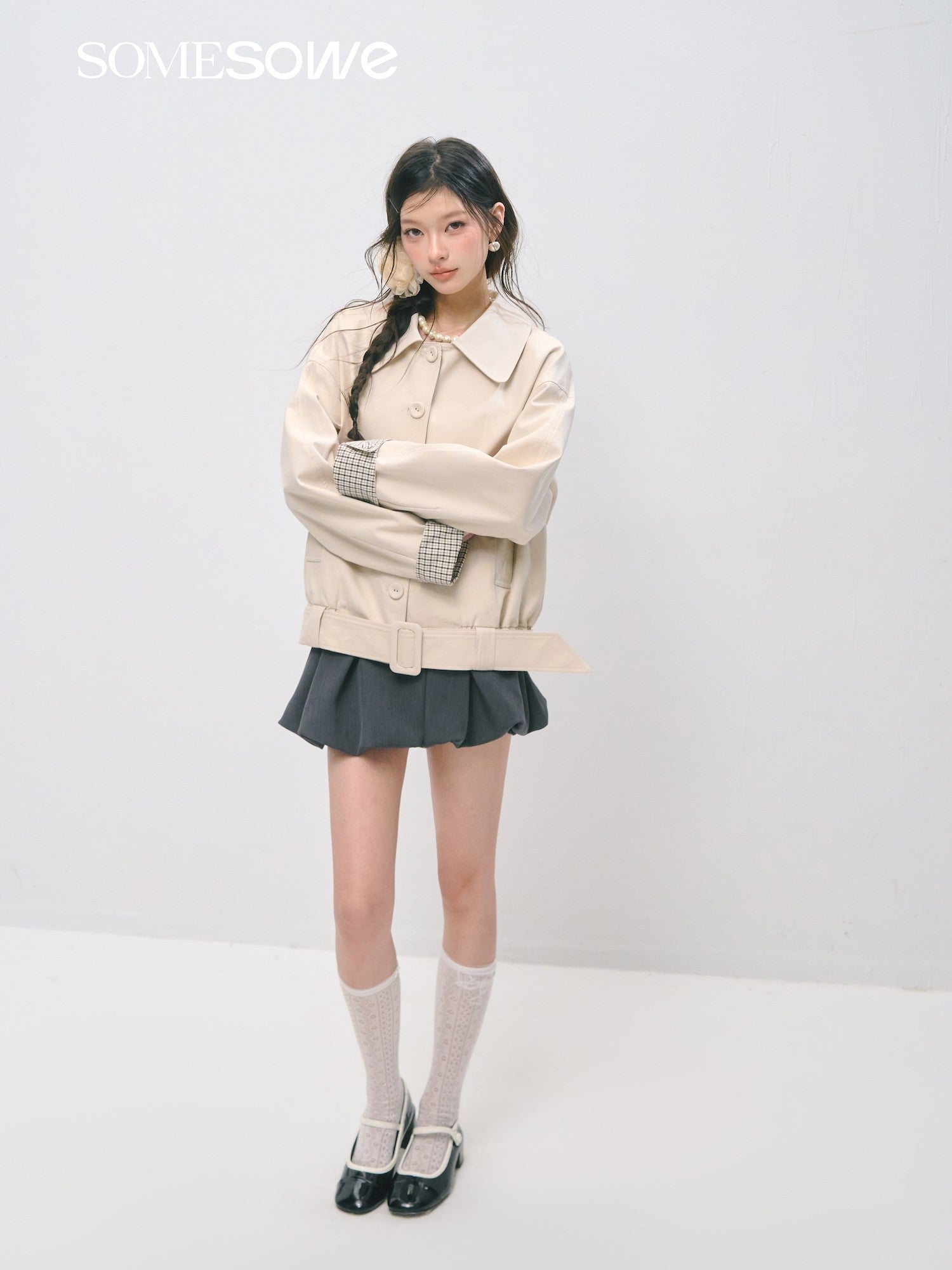 SOMESOWE S2509028 Plaid patchwork lapel breasted jacket