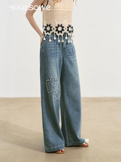 SOMESOWE S2508089 Hairy flower patch denim jeans